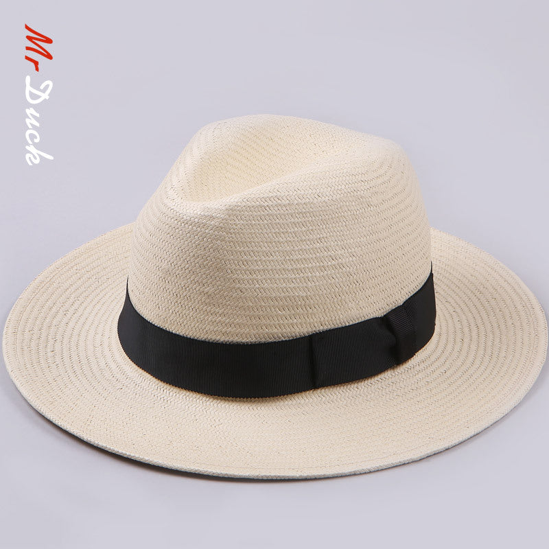 White top hat, women's sun protection straw woven Panama hat, men's sun hat, summer hat, men's summer big brimmed gentleman hat, GZDJ