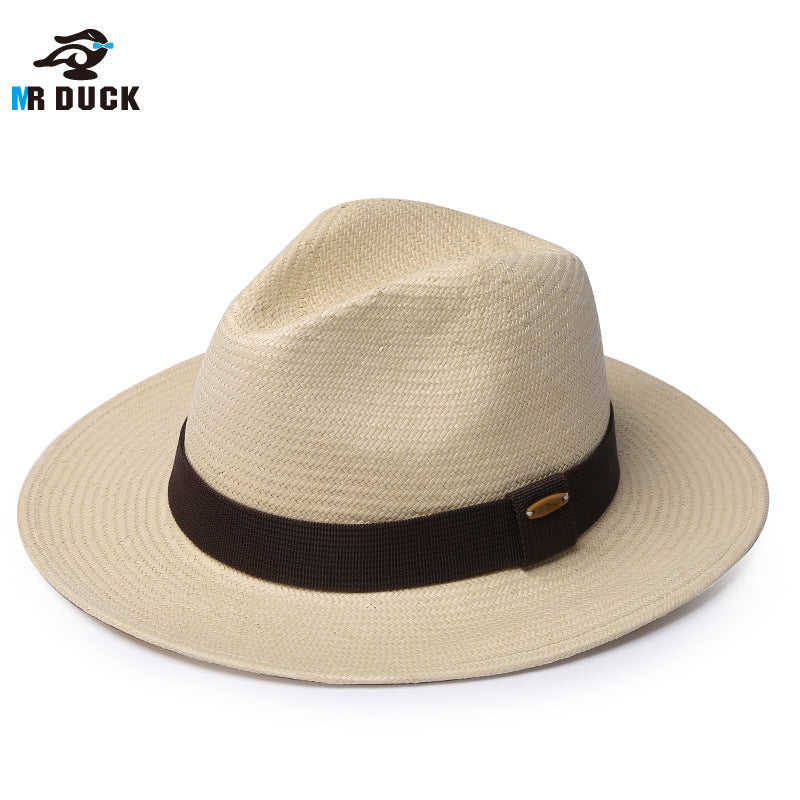 White top hat, women's sun protection straw woven Panama hat, men's sun hat, summer hat, men's summer big brimmed gentleman hat, GZDJ