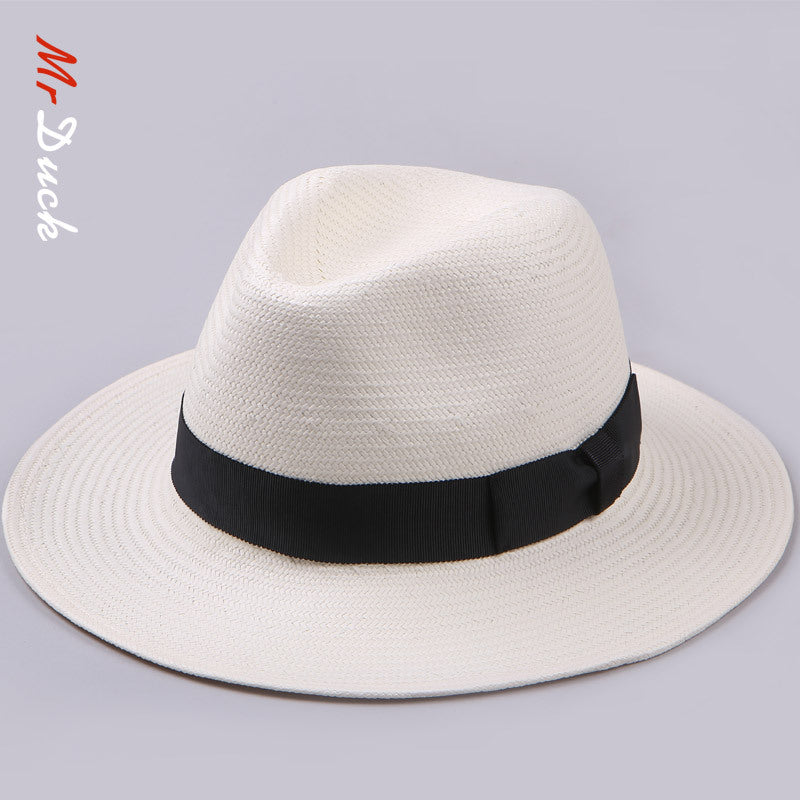 White top hat, women's sun protection straw woven Panama hat, men's sun hat, summer hat, men's summer big brimmed gentleman hat, GZDJ