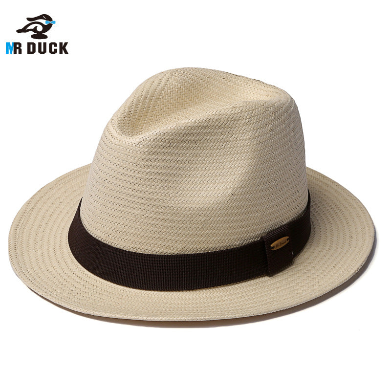 White top hat, women's sun protection straw woven Panama hat, men's sun hat, summer hat, men's summer big brimmed gentleman hat, GZDJ