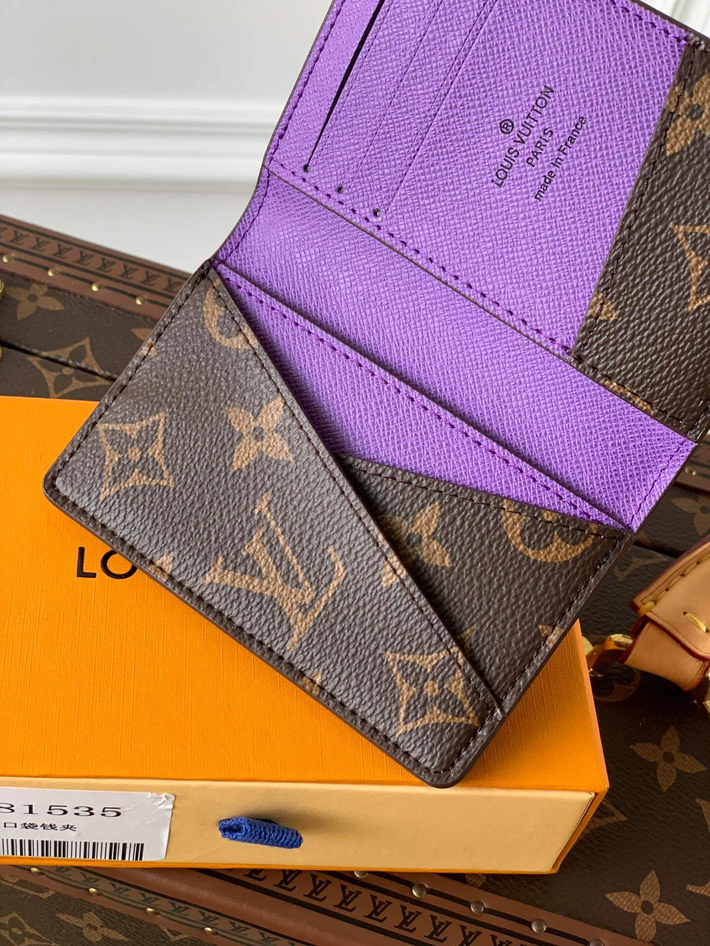 M81535 POCKET ORGANIZER purple wallet Monogram Macassar man bag  Free shipping