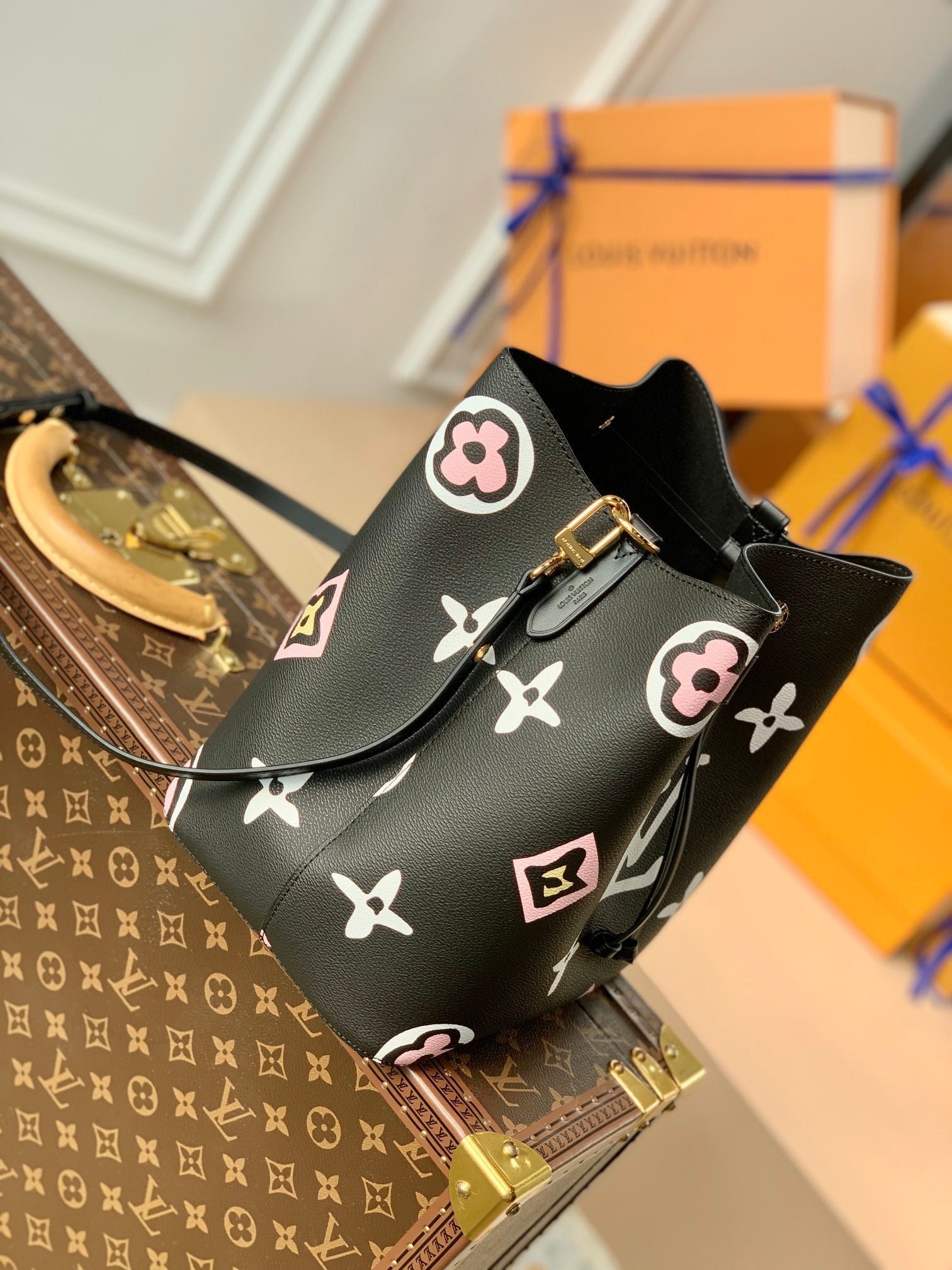 black monogram bucket bag