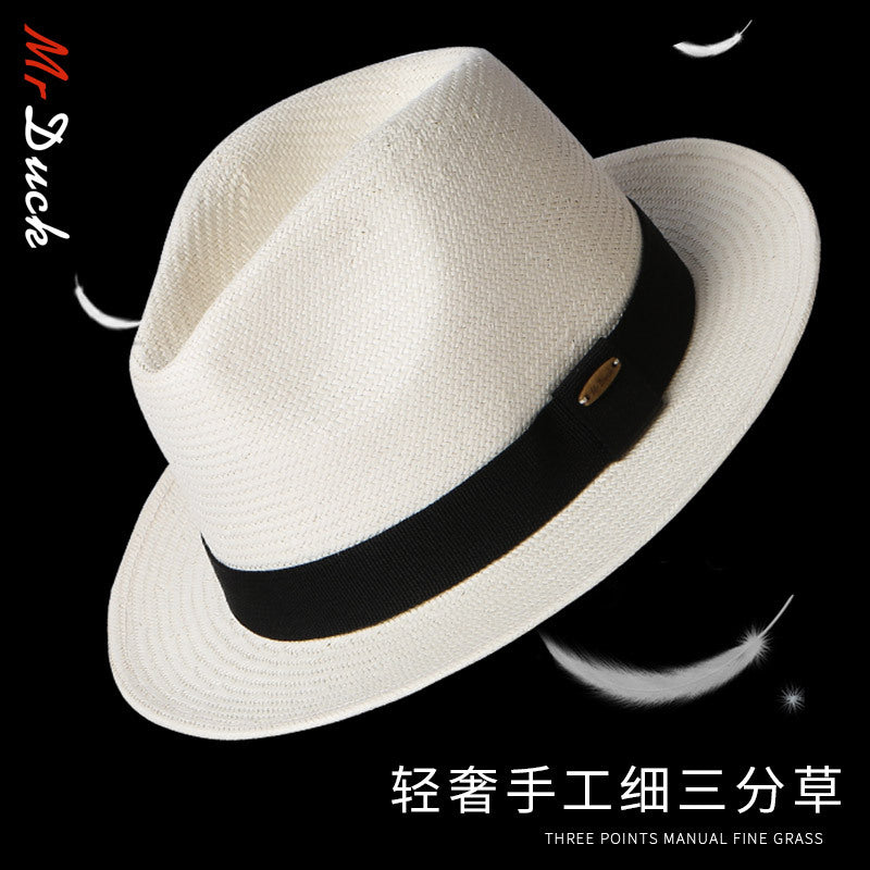 White top hat, women's sun protection straw woven Panama hat, men's sun hat, summer hat, men's summer big brimmed gentleman hat, GZDJ