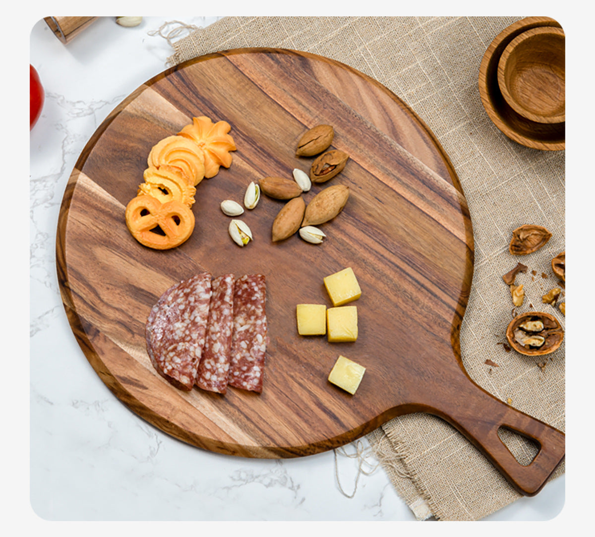 Wooden cutting Pizza Peels steak tray board circular thickened baking with handle Pizza Oven Accessories LS-CB-008