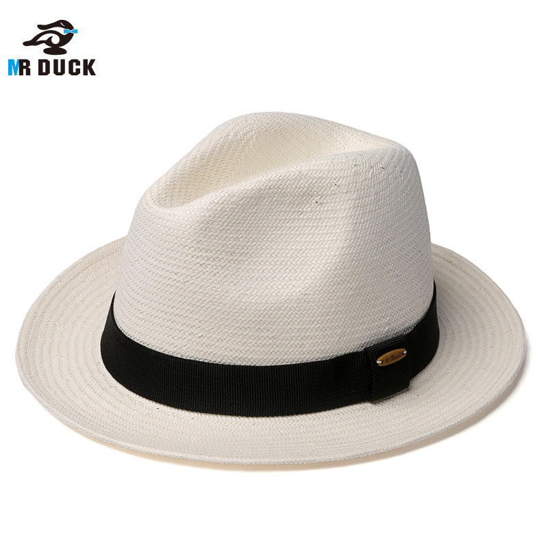 White top hat, women's sun protection straw woven Panama hat, men's sun hat, summer hat, men's summer big brimmed gentleman hat, GZDJ