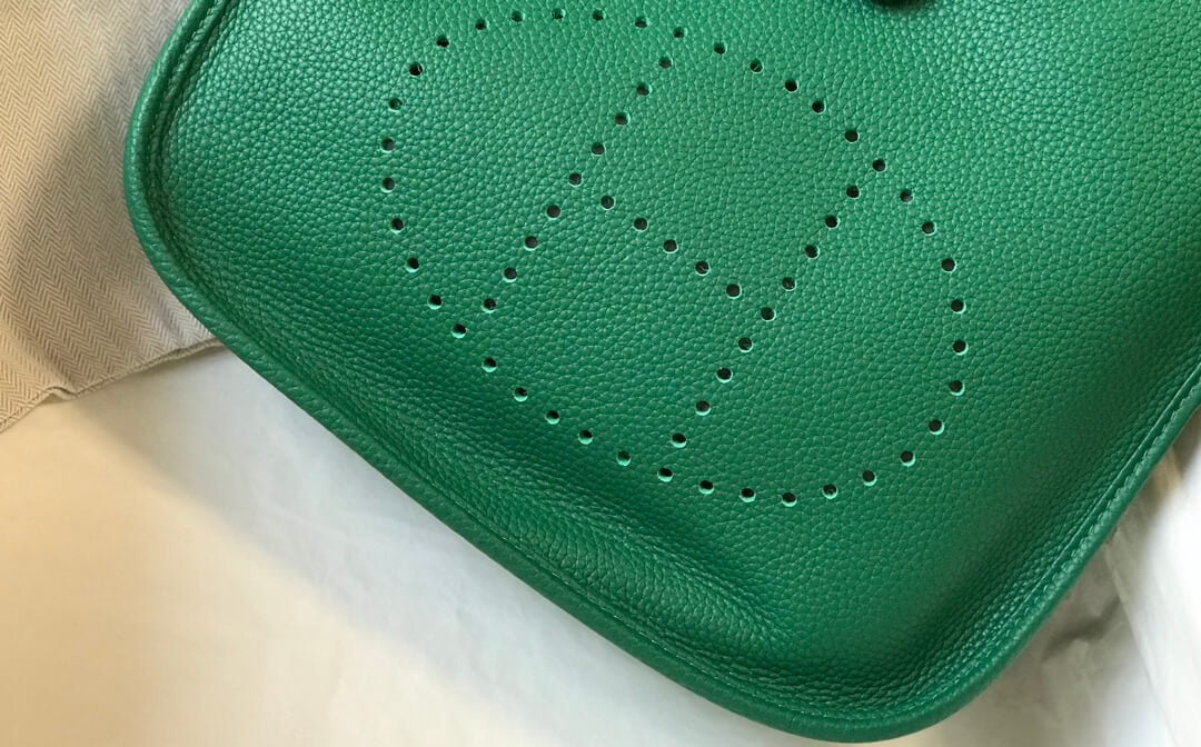 HM Evelyne Bag MM 28 Togo calfskin GREEN Machine sewing