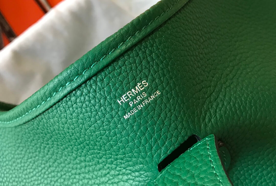 HM Evelyne Bag MM 28 Togo calfskin GREEN Machine sewing