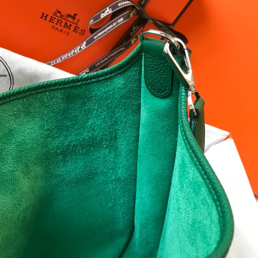 HM Evelyne Bag MM 28 Togo calfskin GREEN Machine sewing