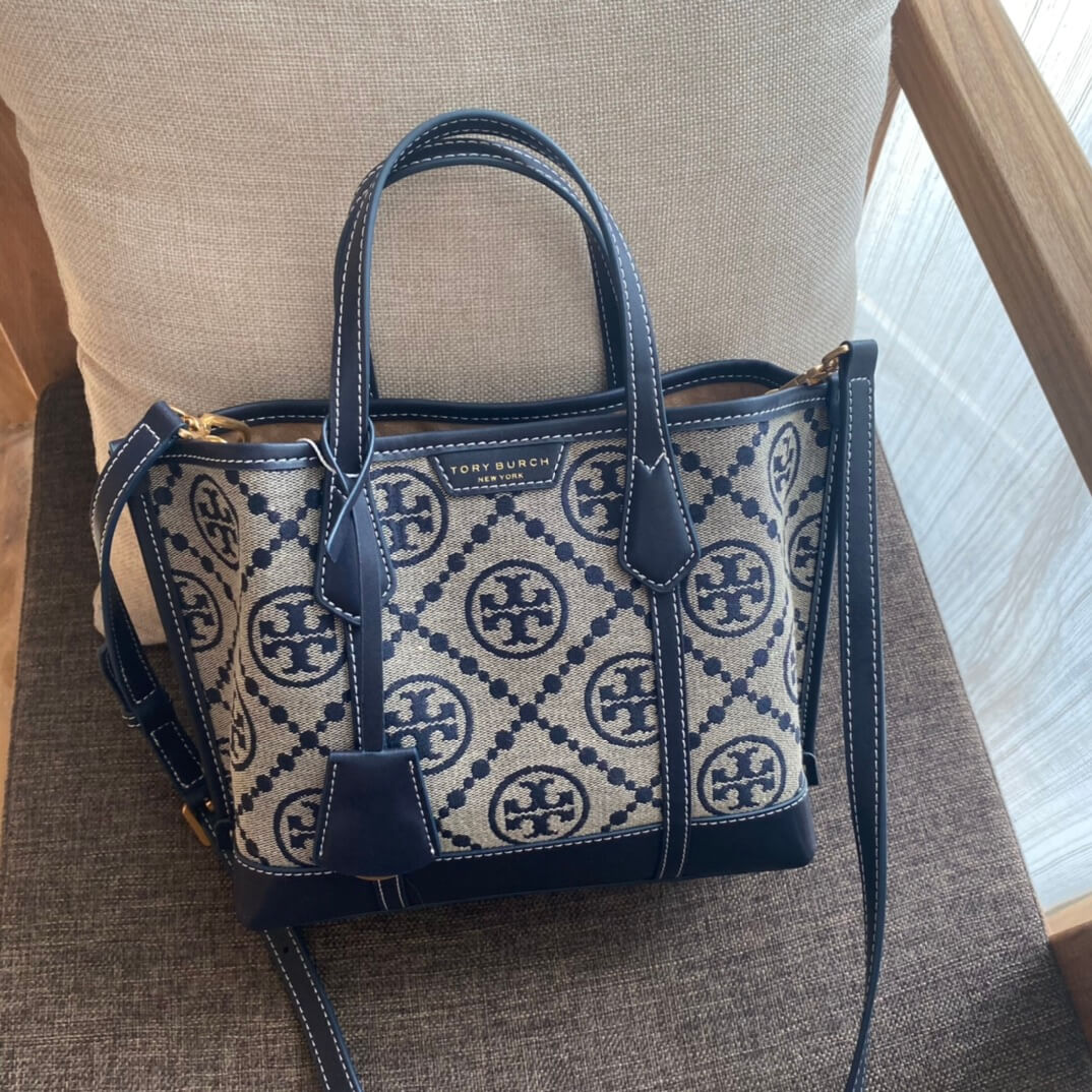 TO83313 Monogram Tote Handbag Dark Blue Free Shipping