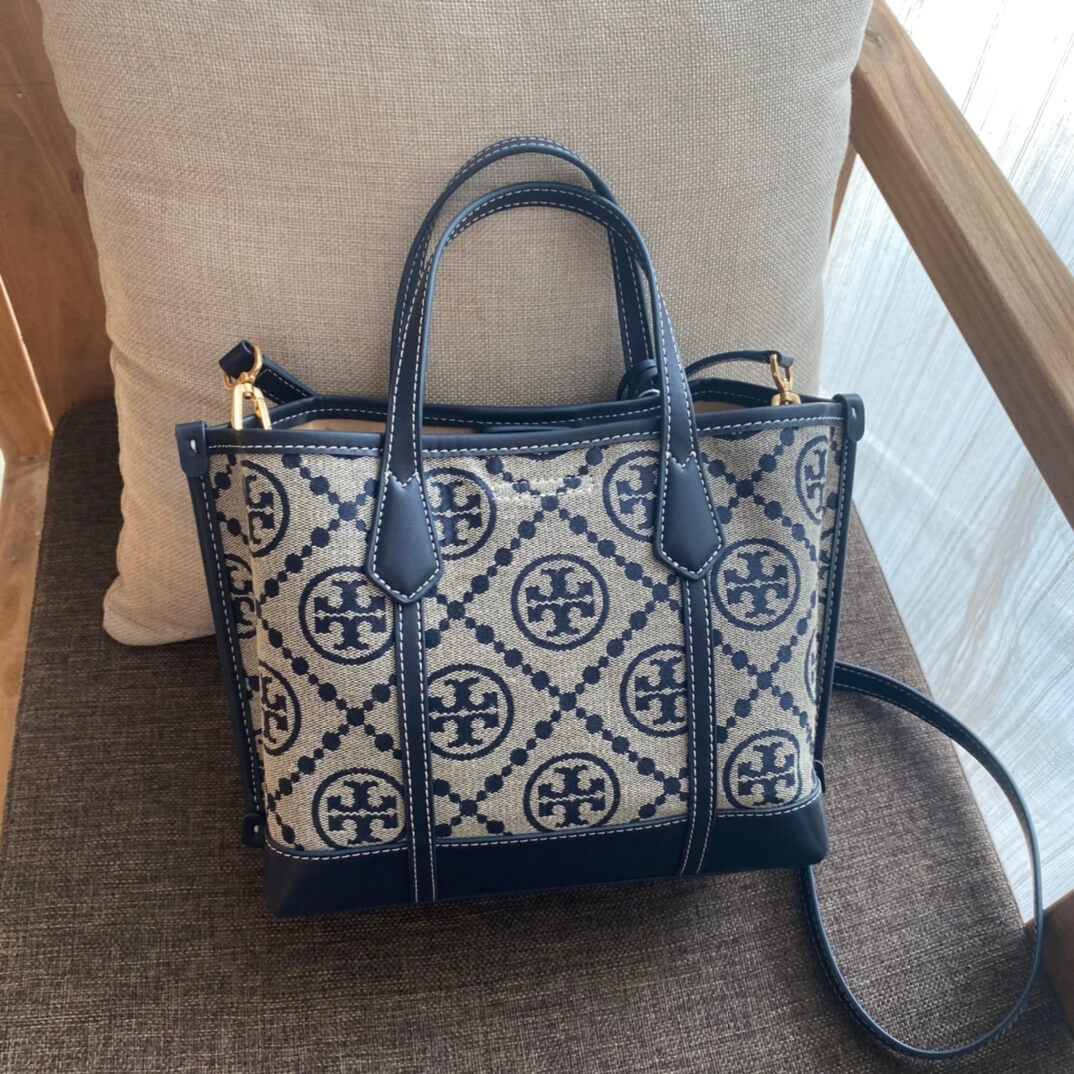 TO83313 Monogram Tote Handbag Dark Blue Free Shipping