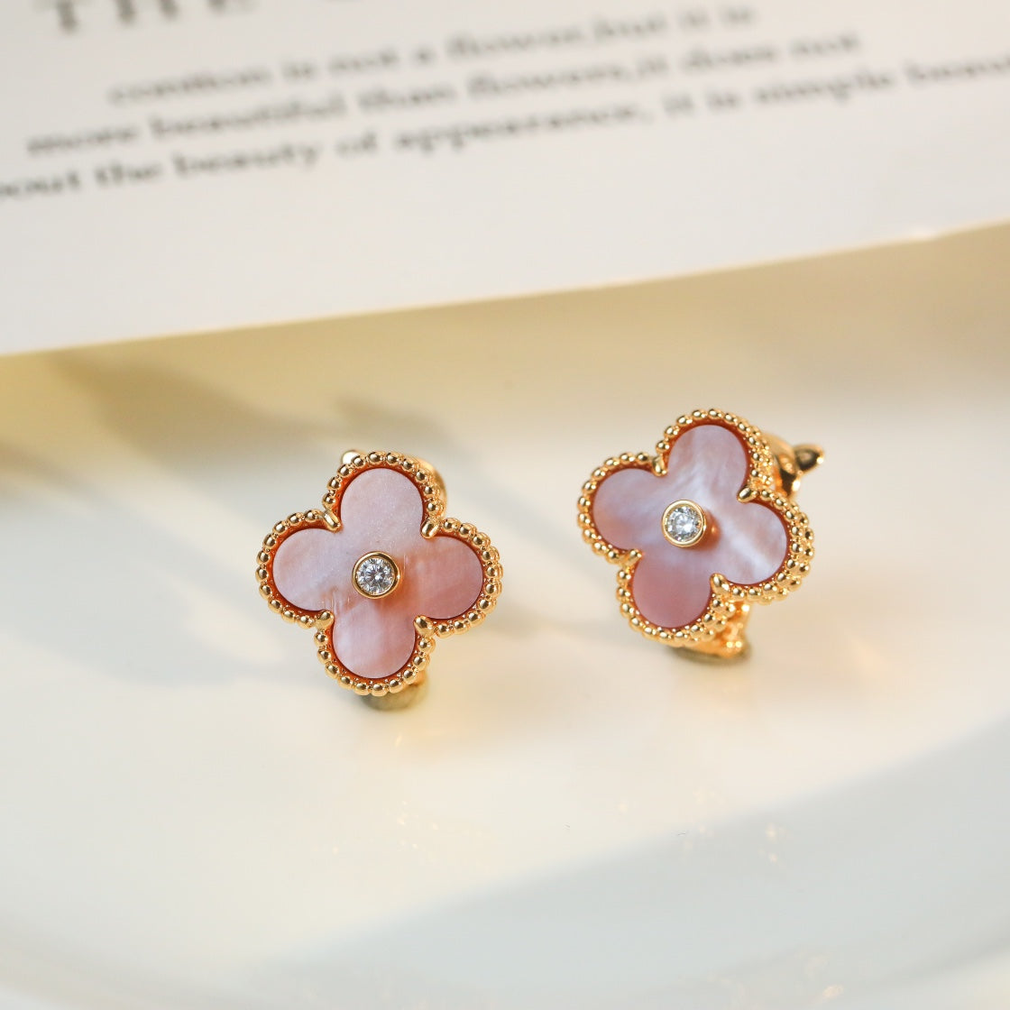 Advanced and personalized four leaf clover studded with diamond Fritillaria earrings EH13168A52