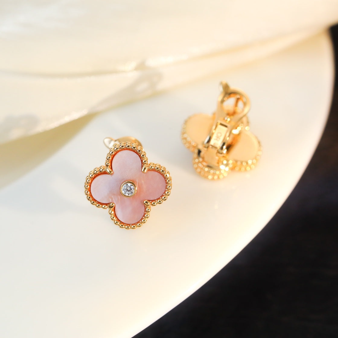 Advanced and personalized four leaf clover studded with diamond Fritillaria earrings EH13168A52