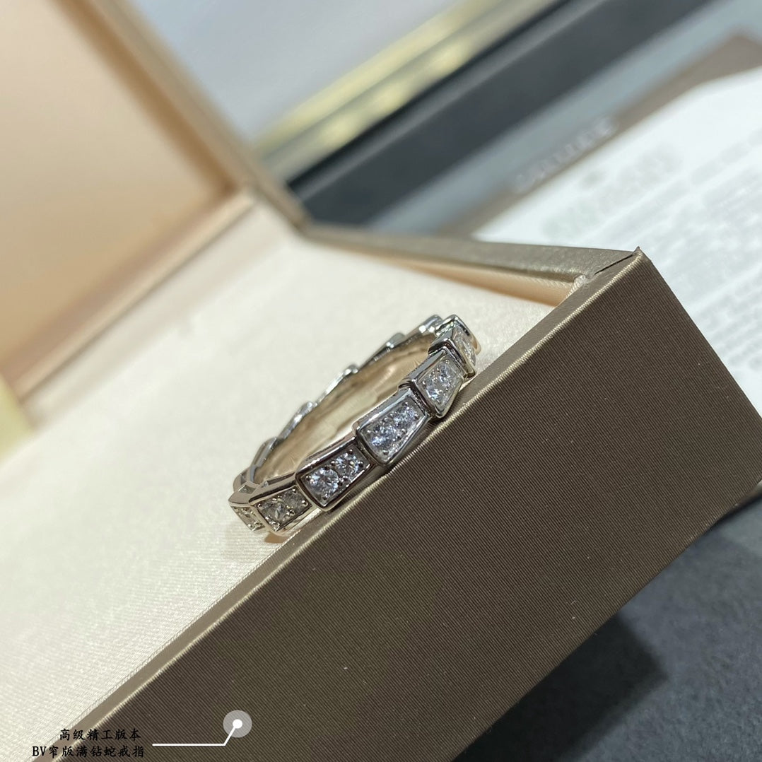 Advanced Narrow Edition Full Diamond Snake Rose Gold silver Ring JZA39