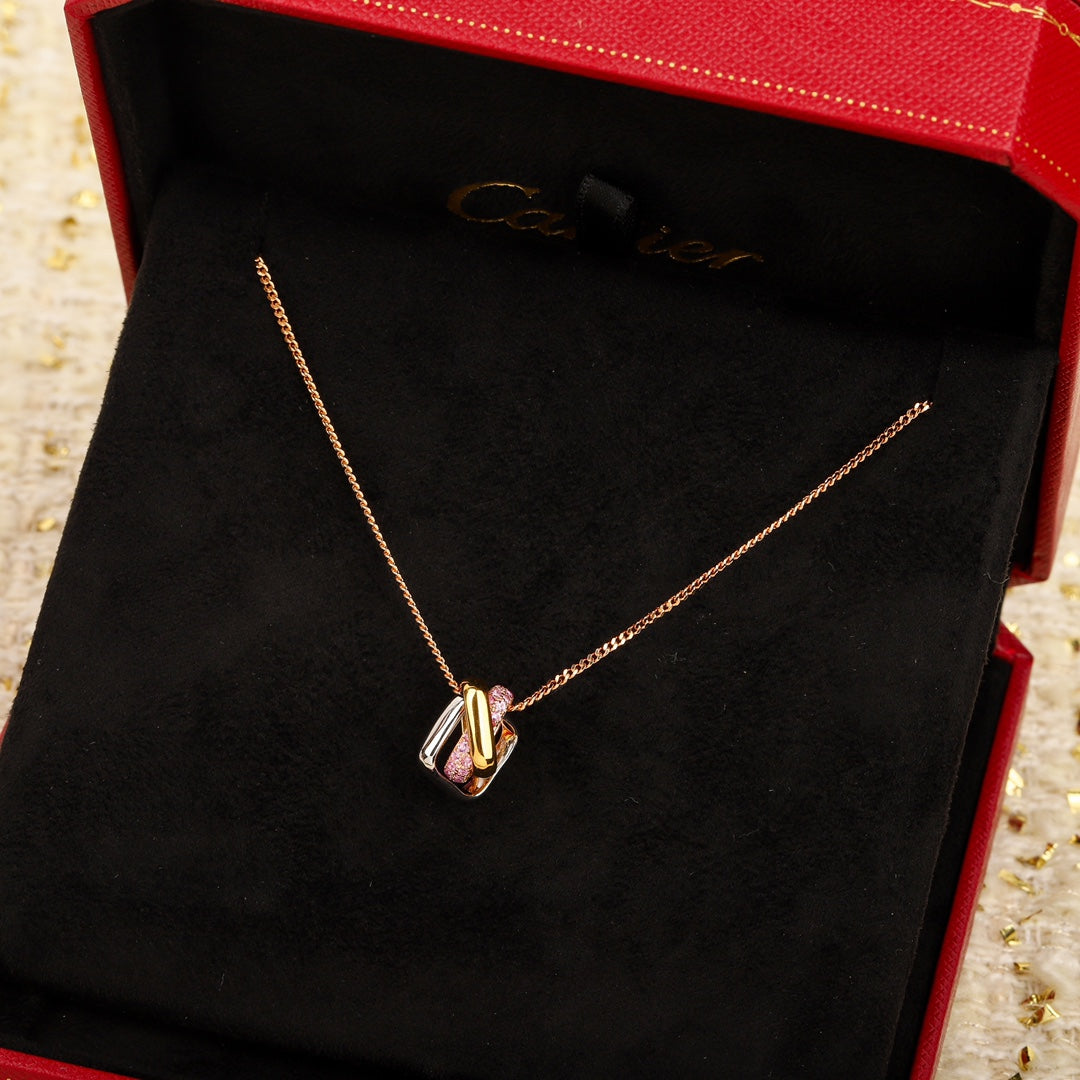 3-Ring Square Diamond Rose Gold Necklace XLA118