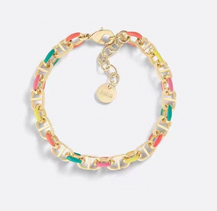 Alphabet multi-color gold colored dripping oil collarbone bracelet SLA77