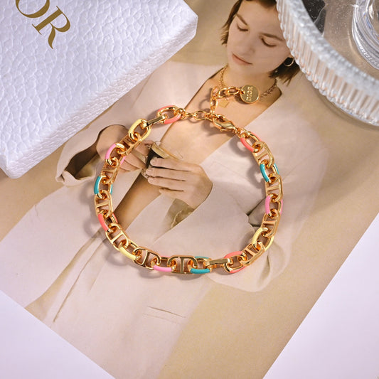 Alphabet multi-color gold colored dripping oil collarbone bracelet SLA77