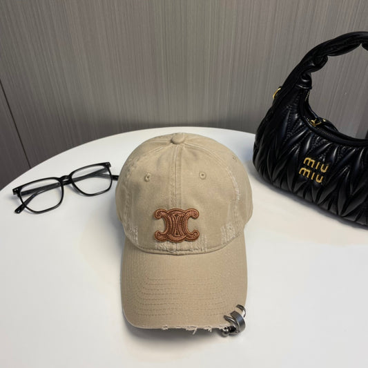 Beige Embroidered Double C Sunshade Baseball Hat MZA62