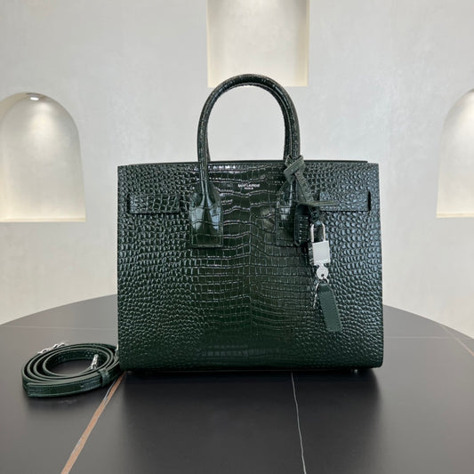 32CM green large crocodile patterned handbag 378299