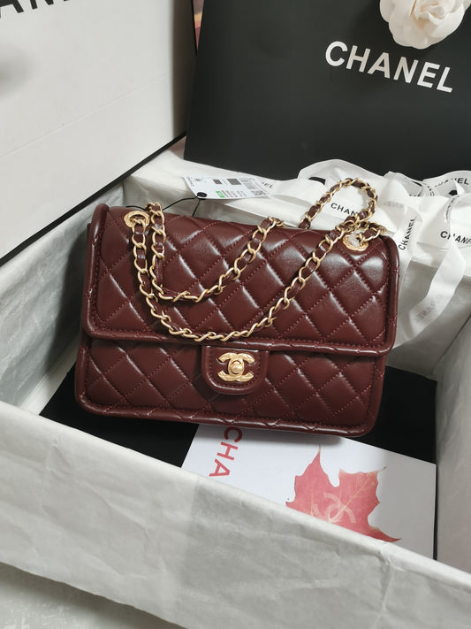 25CM burgundy sheepskin crossbody shoulder bag AS4686