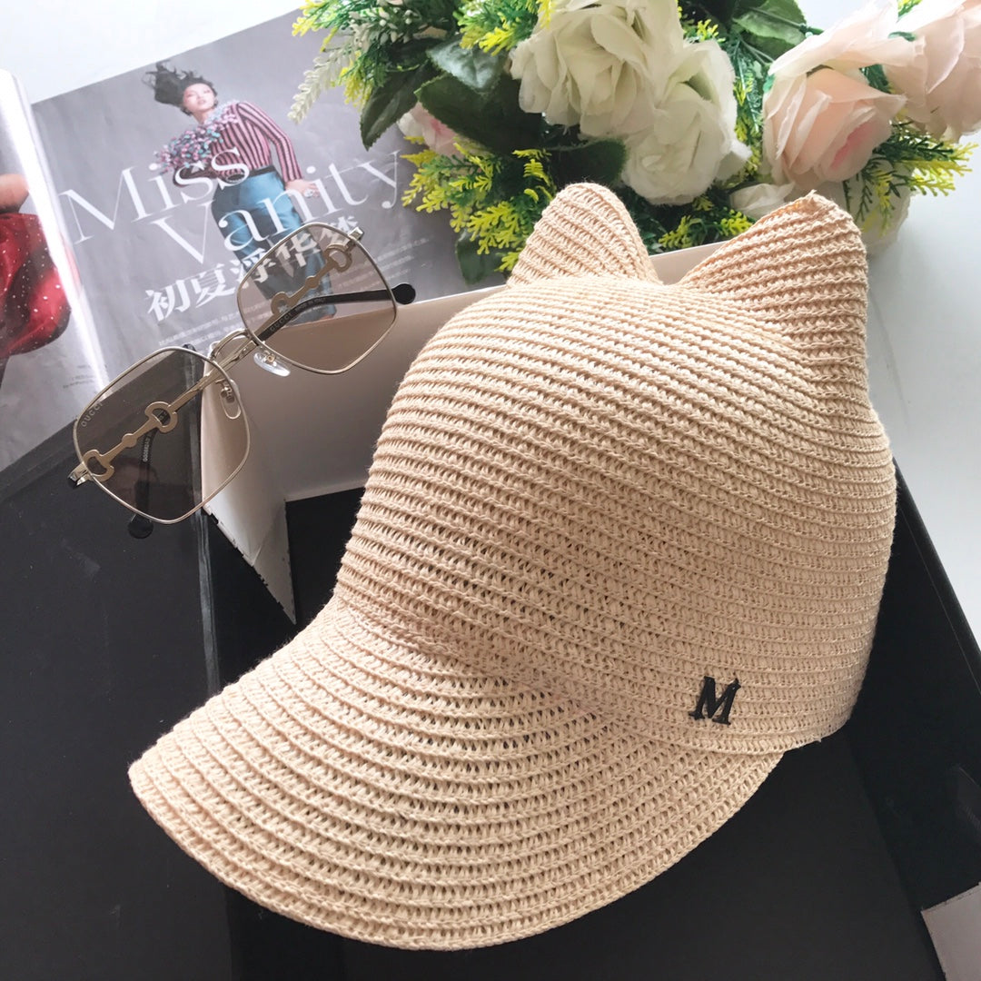 Michel woven straw hat super cute cat ear baseball cap MZA84