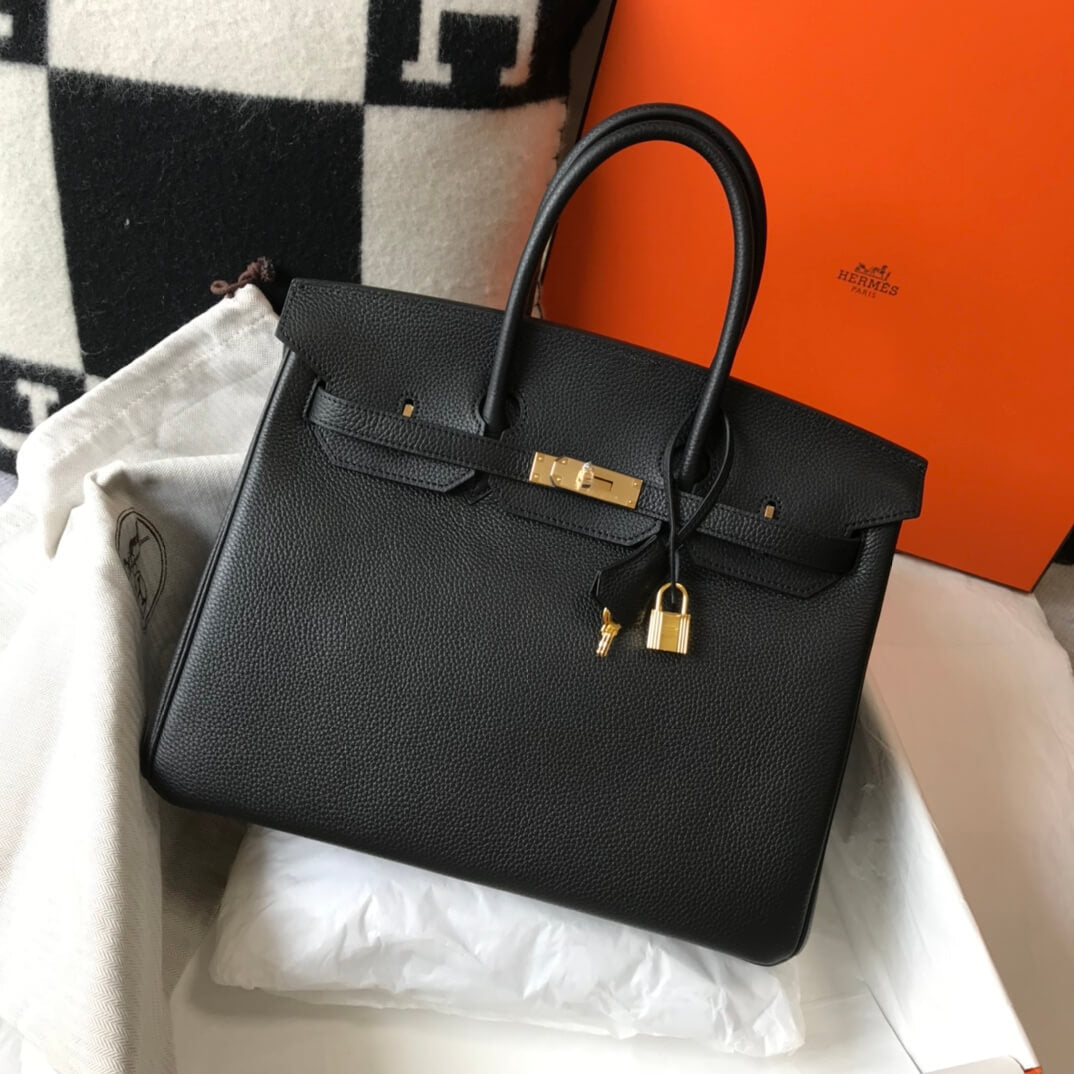 HM Birkin 35cm bag black togo leather gold hardware cotton thread