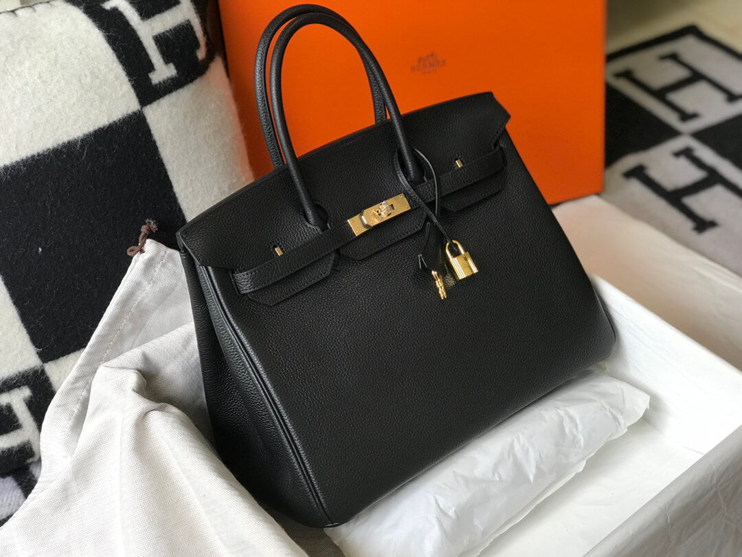 HM Birkin 35cm bag black togo leather gold hardware cotton thread