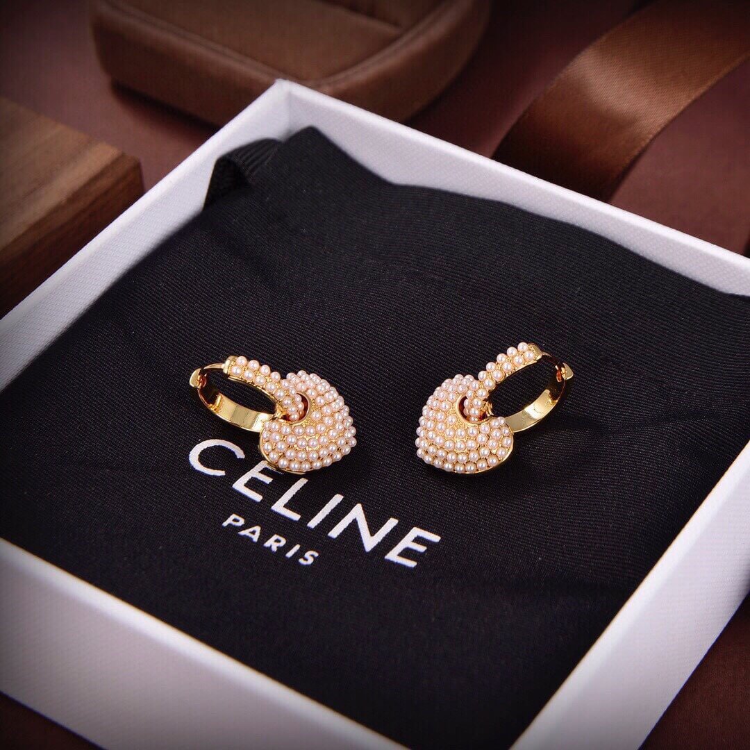 Celine New Gold Love Pearl Personalized French Earrings EH13168A11