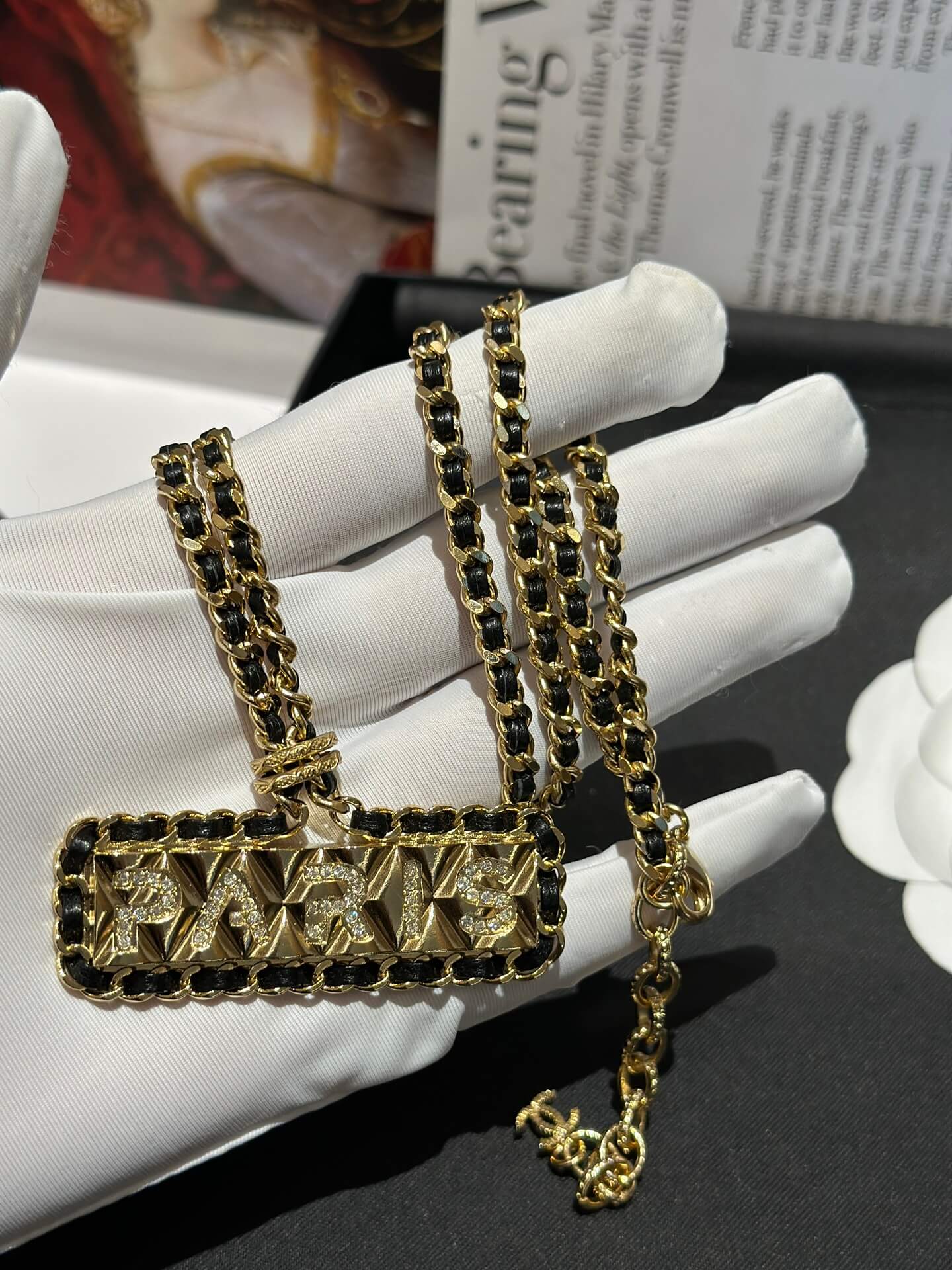 Chanel's New Antique Black Leather Woven Necklace XLC4