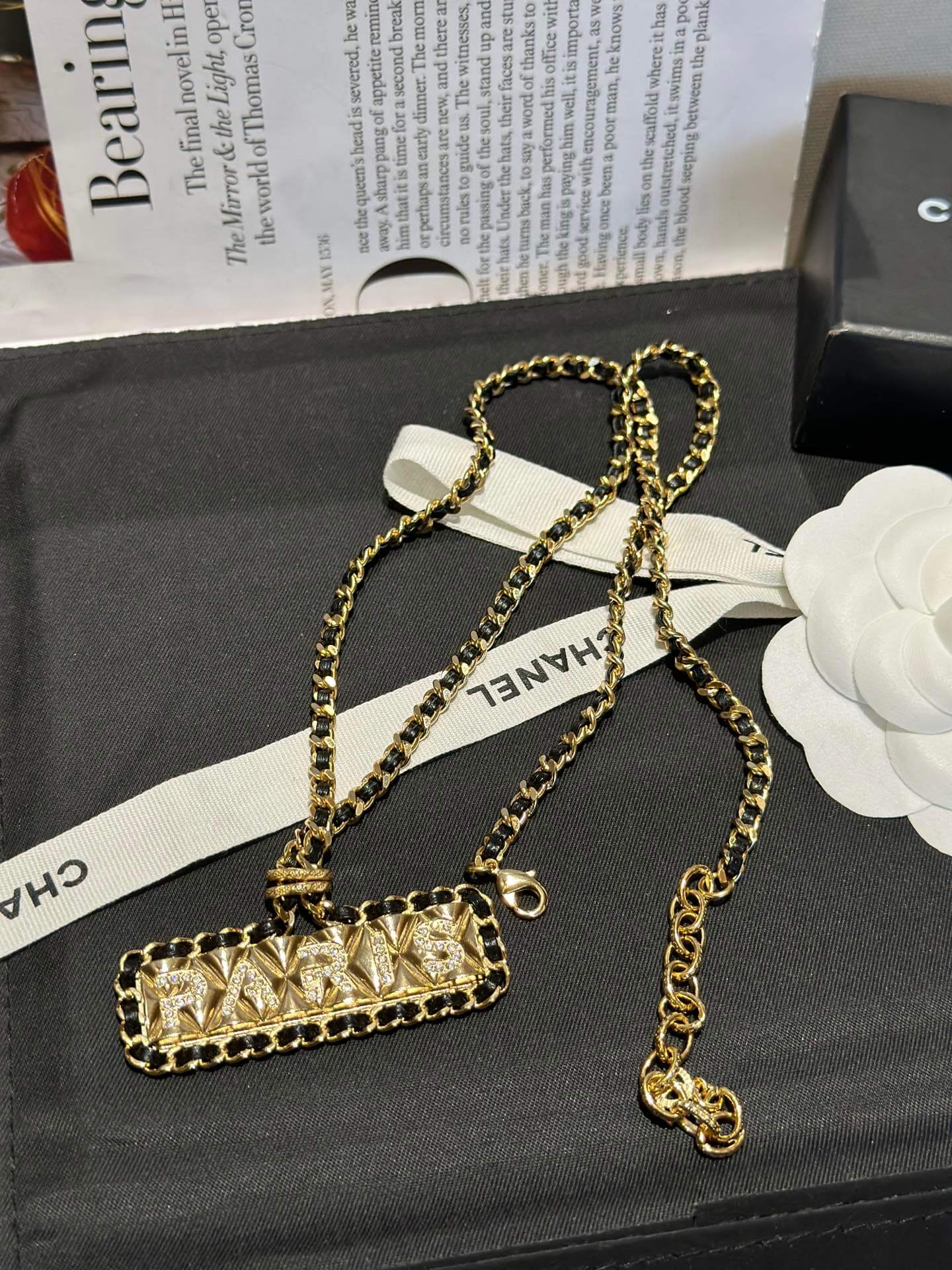 Chanel's New Antique Black Leather Woven Necklace XLC4