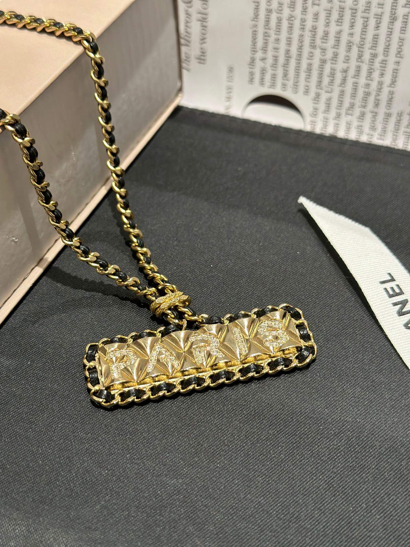 Chanel's New Antique Black Leather Woven Necklace XLC4