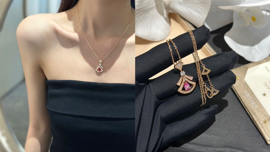 High end popular high-end fan shaped diamond rose gold necklace in Europe and America XLC25