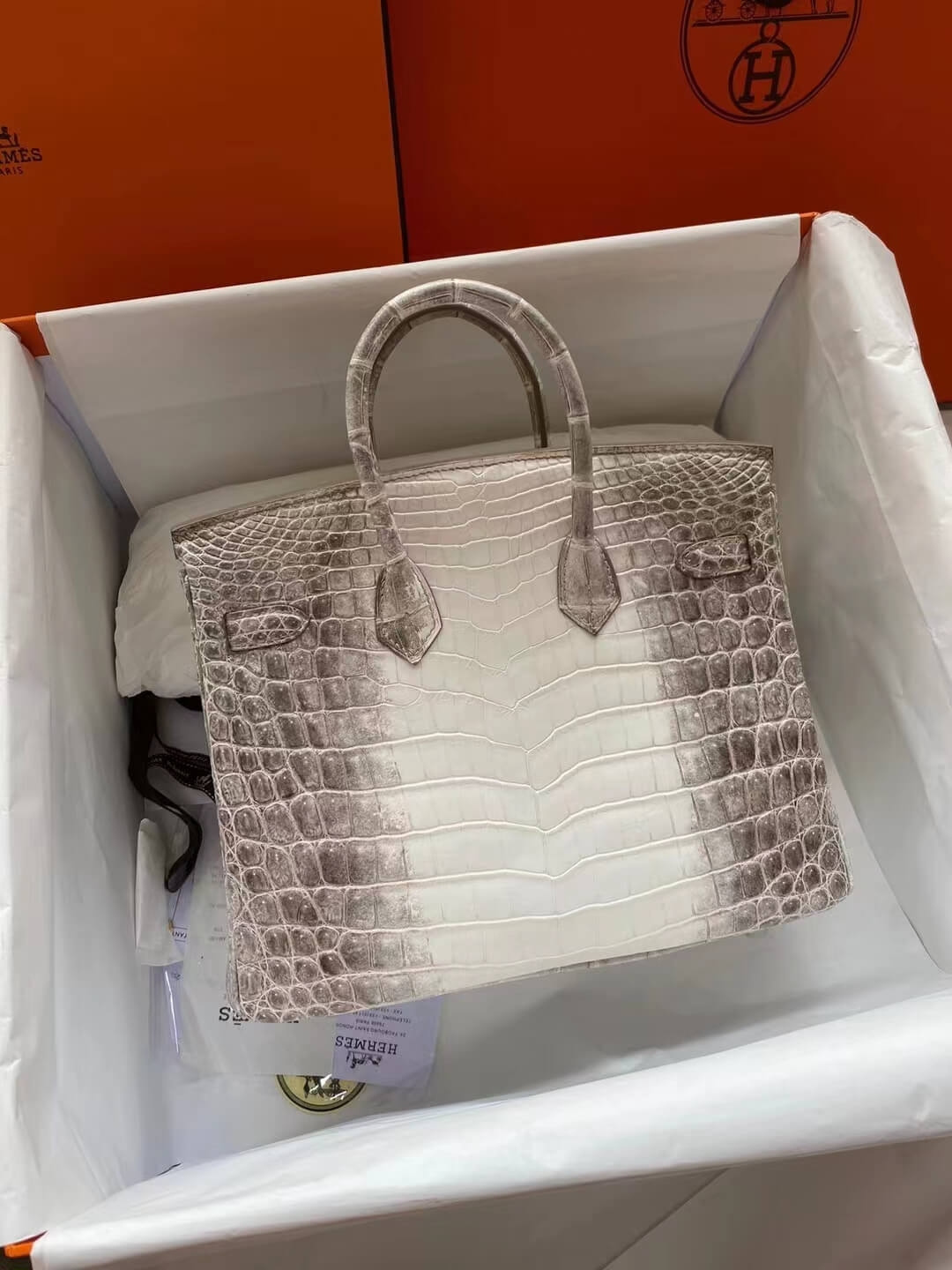 HM Birkin 30 real crocodile leather Silver buckle Himalayan