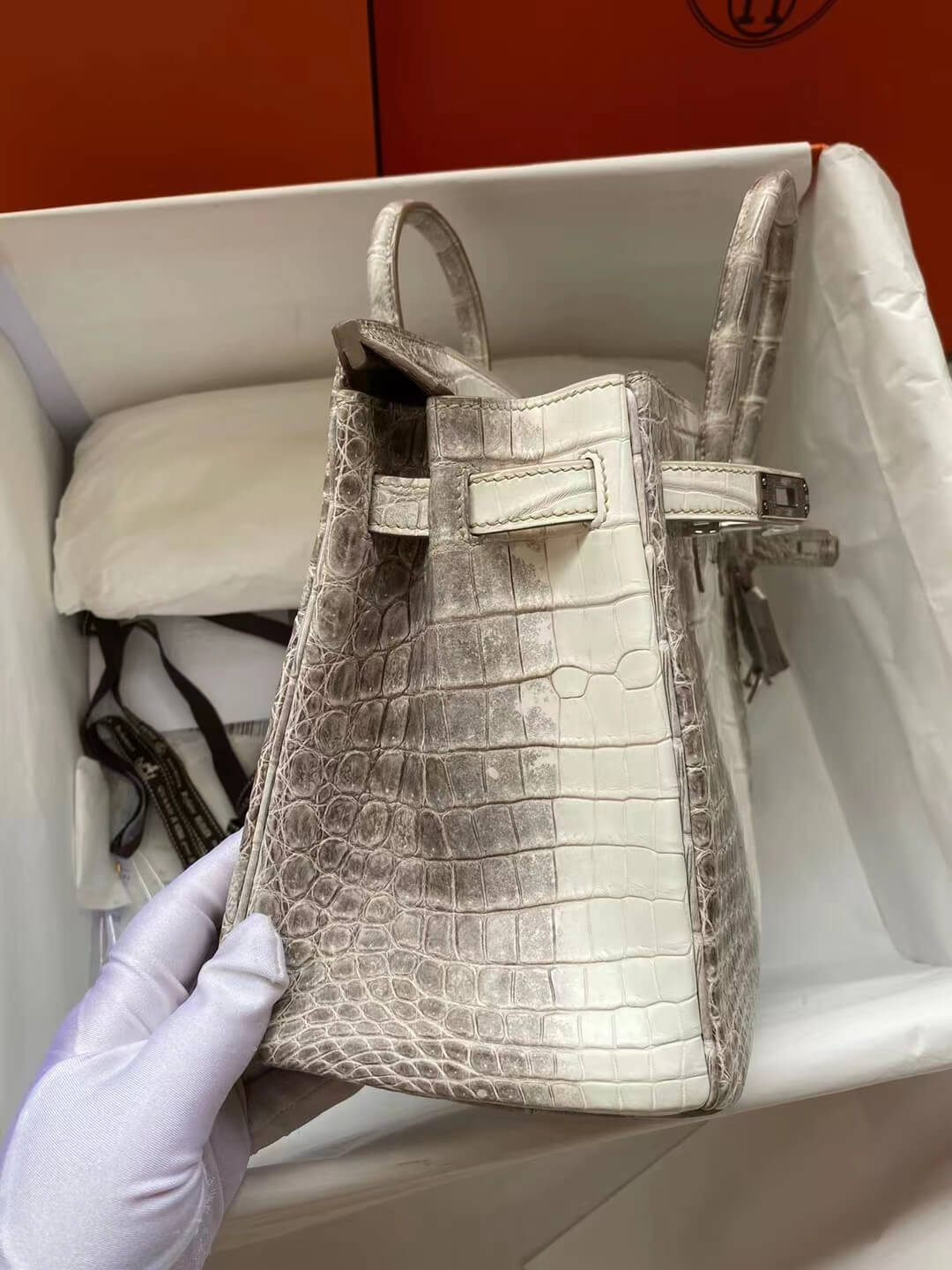 HM Birkin 30 real crocodile leather Silver buckle Himalayan