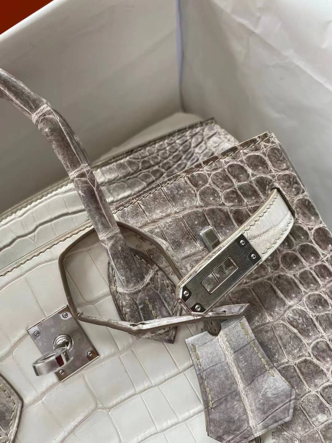 HM Birkin 30 real crocodile leather Silver buckle Himalayan