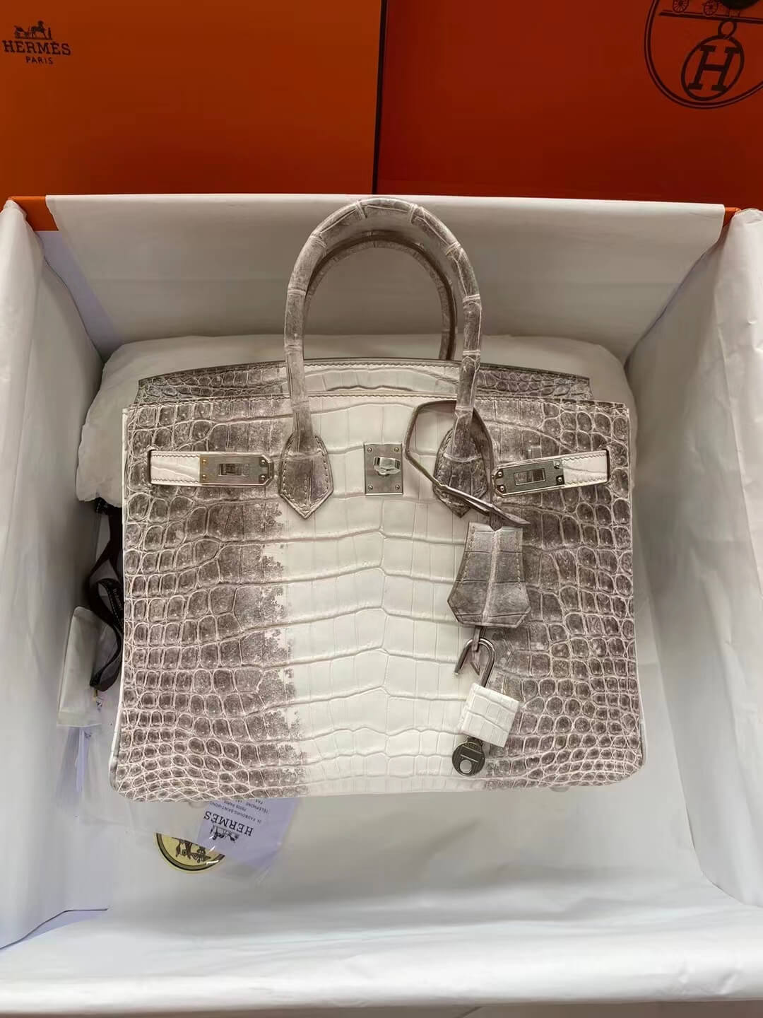 HM Birkin 30 real crocodile leather Silver buckle Himalayan