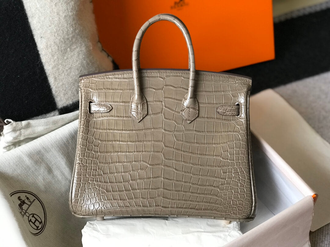 HM Birkin bag 25/30 Turtledove grey copy crocodile gold half hand sew wax thread