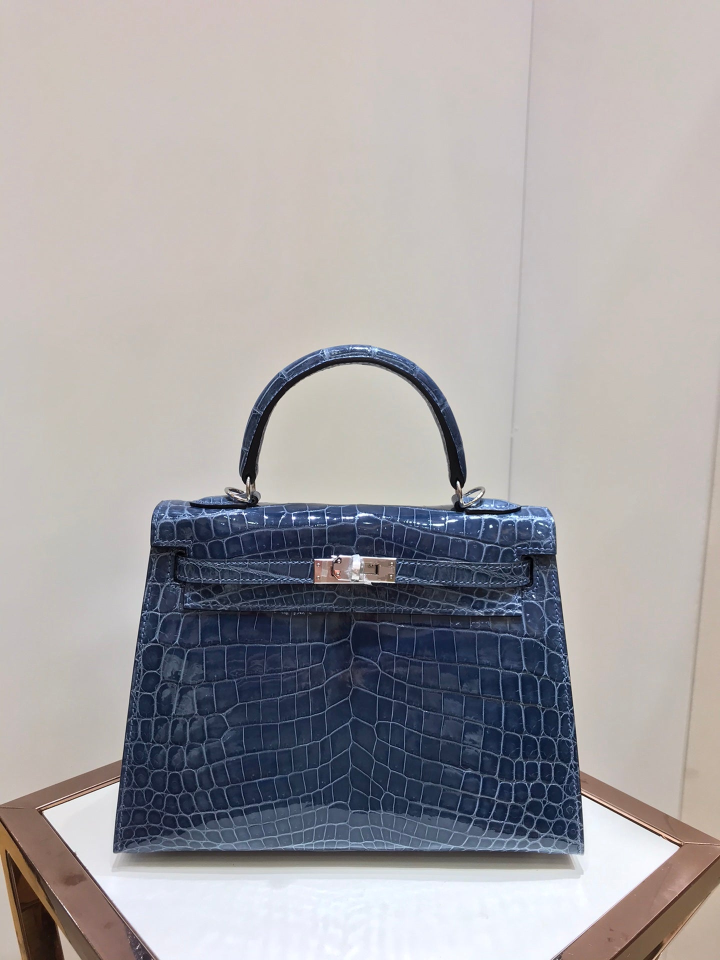 HM kelly real crocodile leather 25cm dark blue