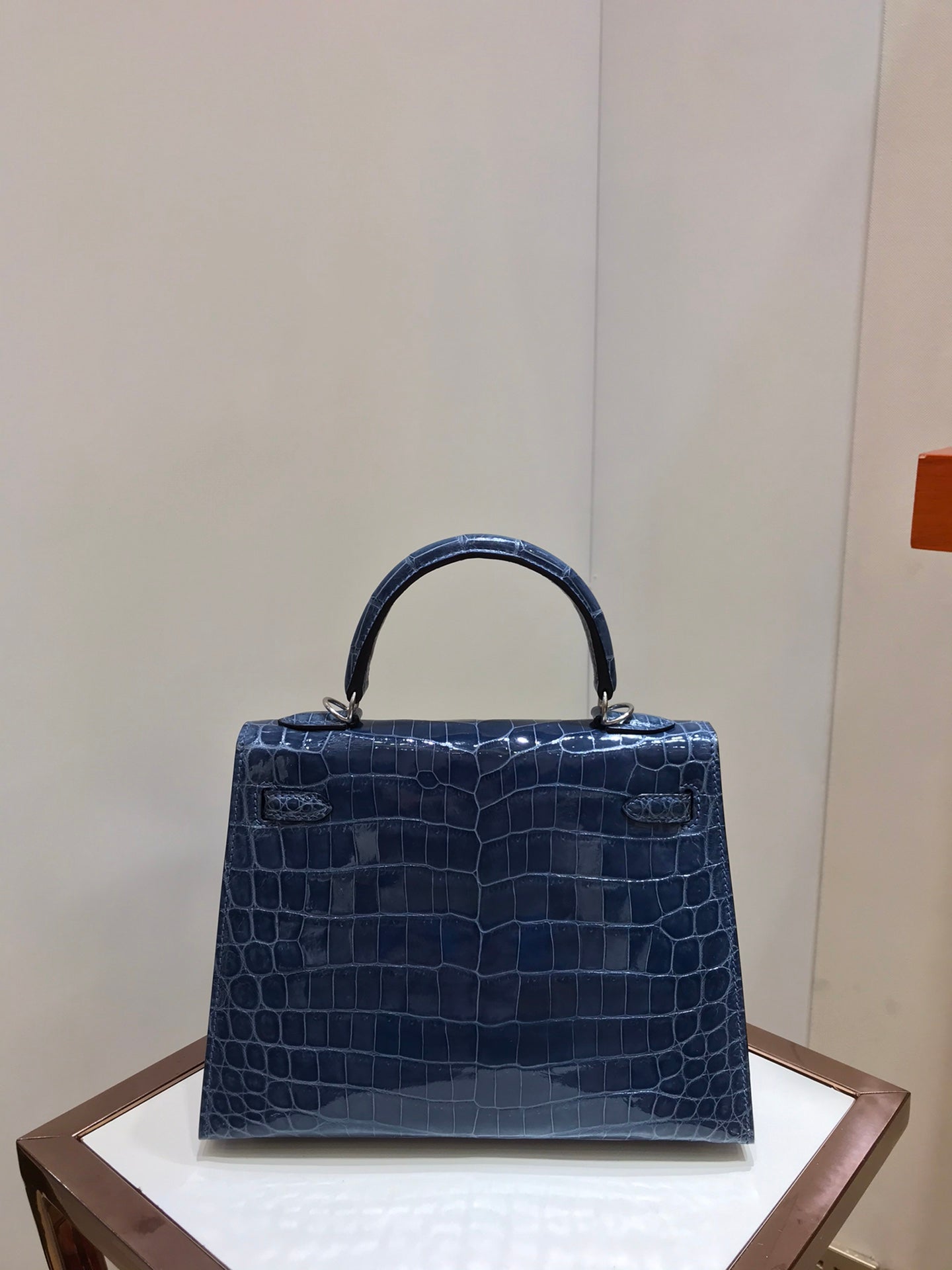 HM kelly real crocodile leather 25cm dark blue