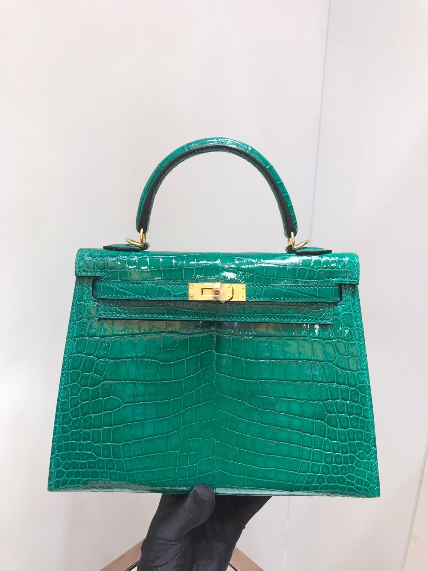 HM kelly real crocodile leather 25cm green