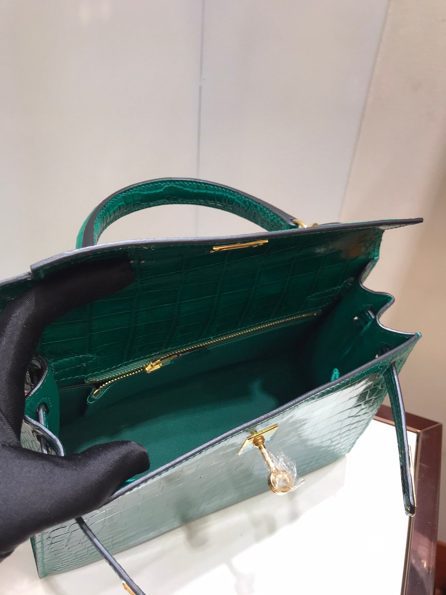 HM kelly real crocodile leather 25cm green