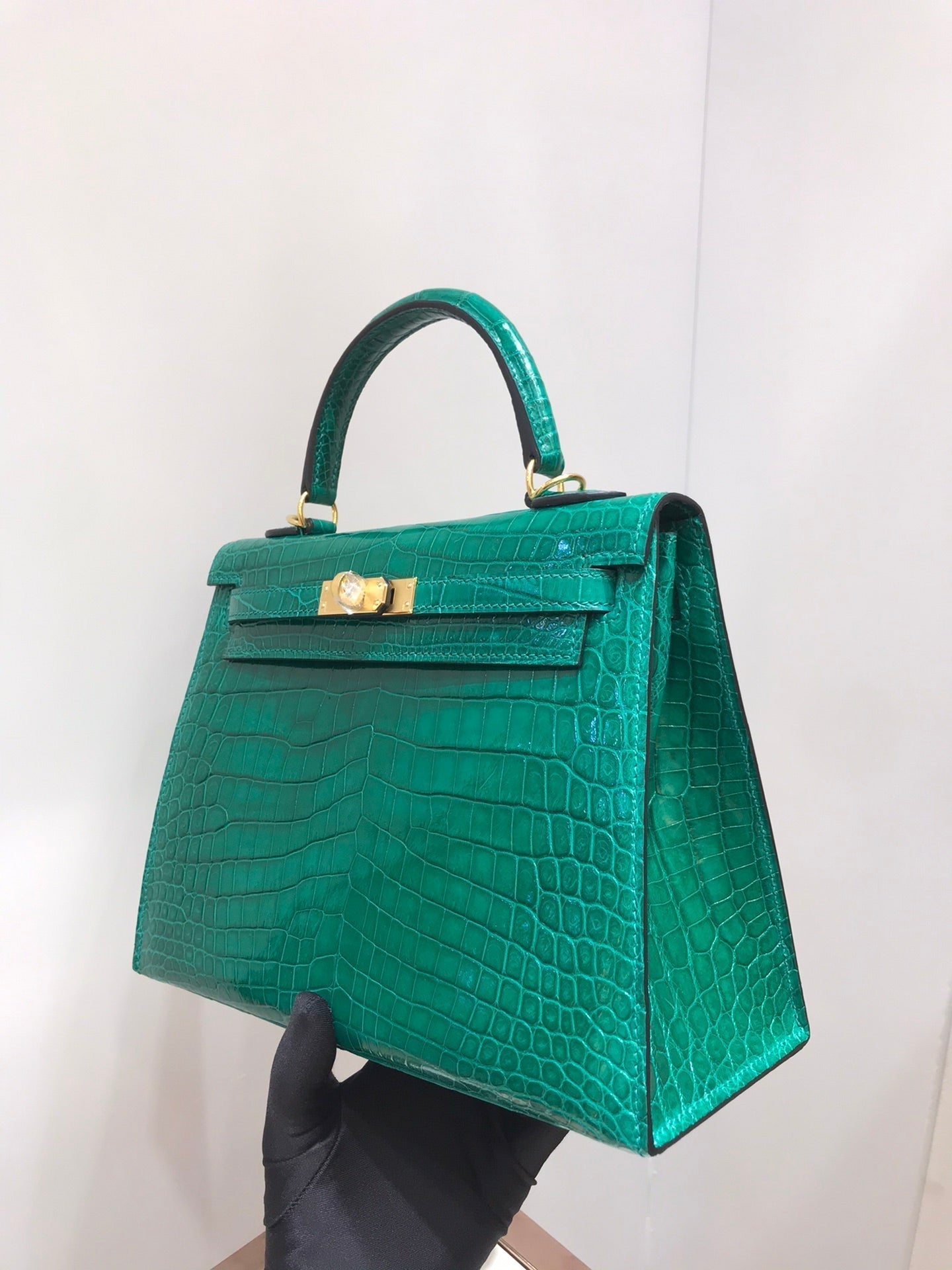 HM kelly real crocodile leather 25cm green