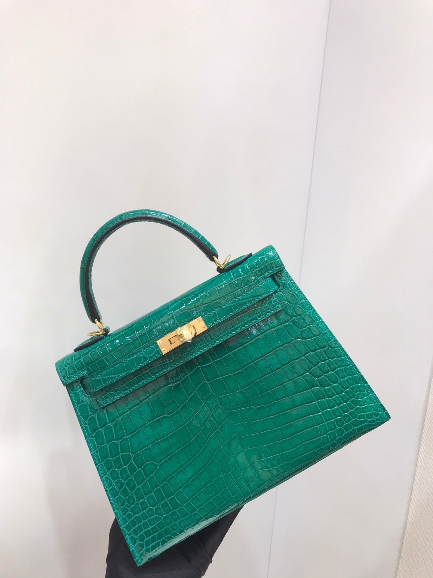 HM kelly real crocodile leather 25cm green