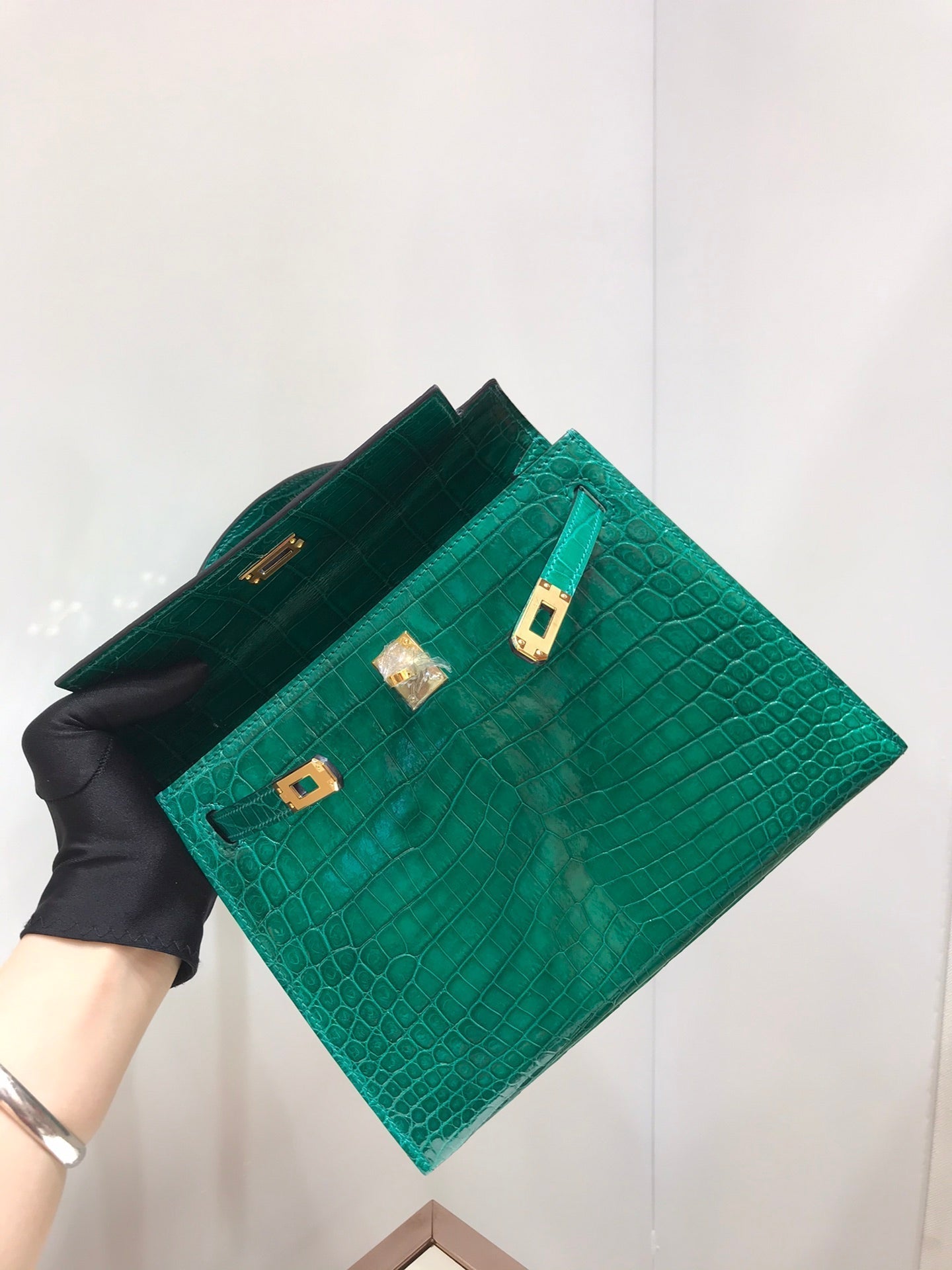 HM kelly real crocodile leather 25cm green