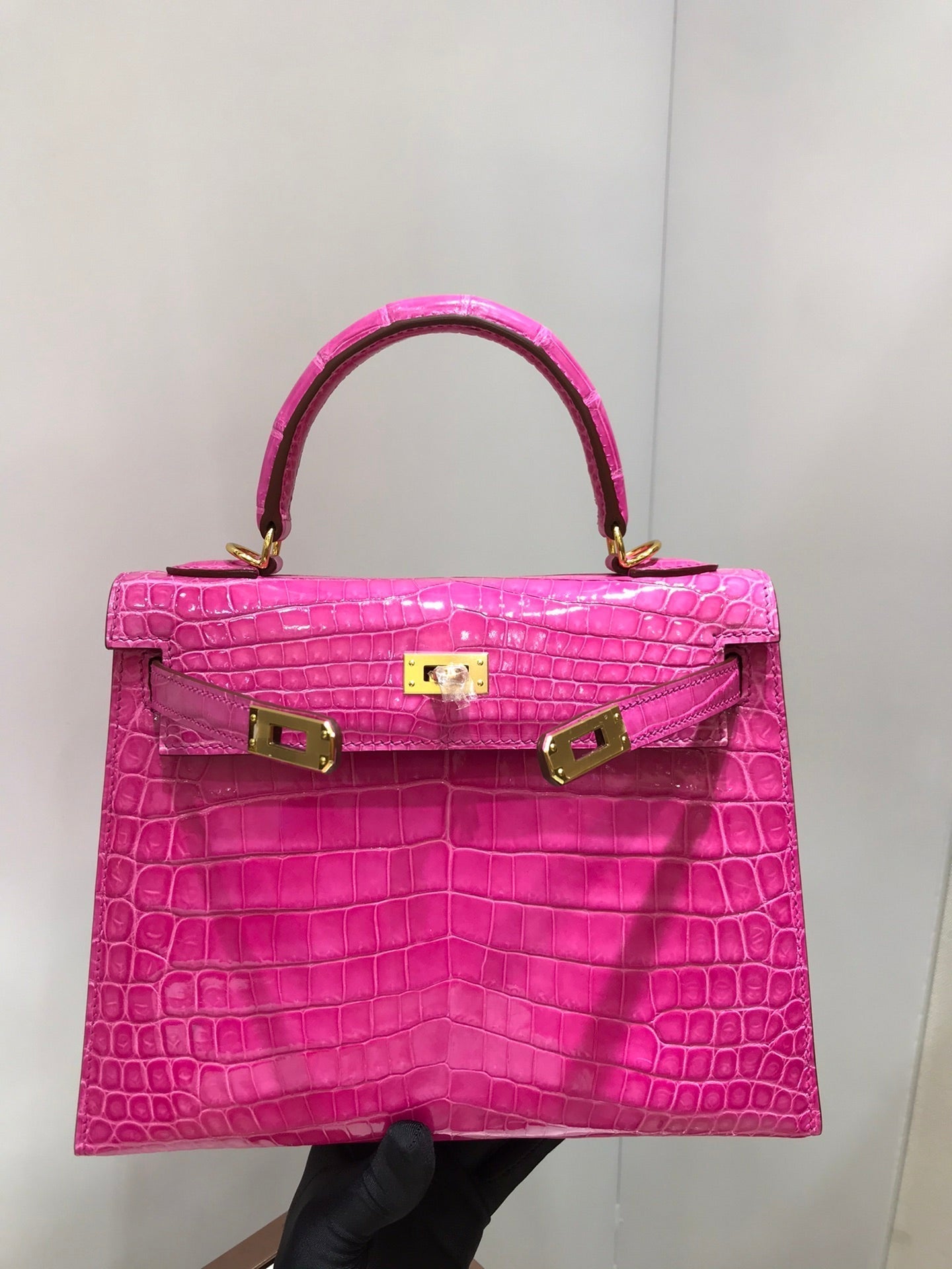 HM kelly real crocodile leather 25cm rose