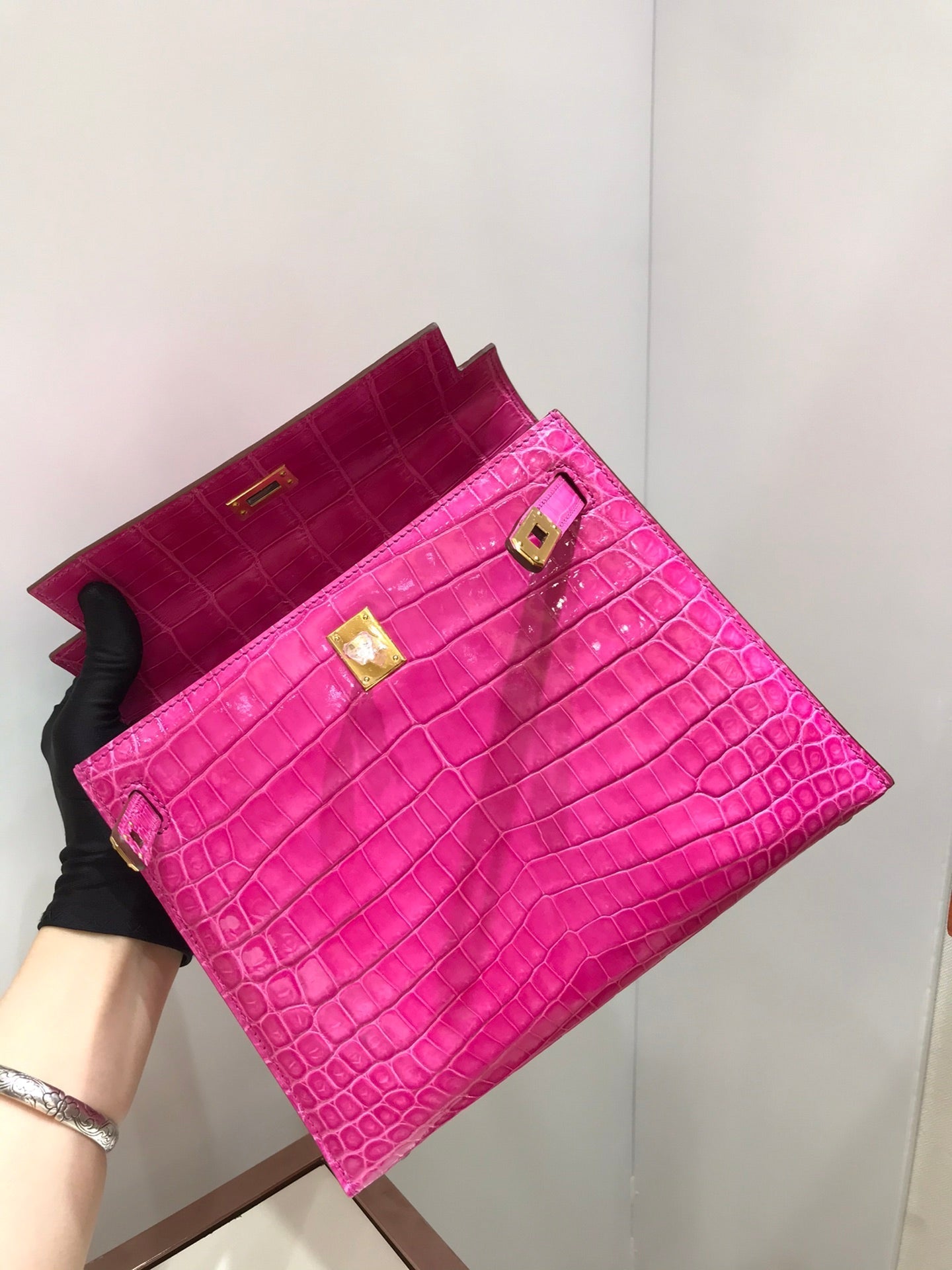 HM kelly real crocodile leather 25cm rose