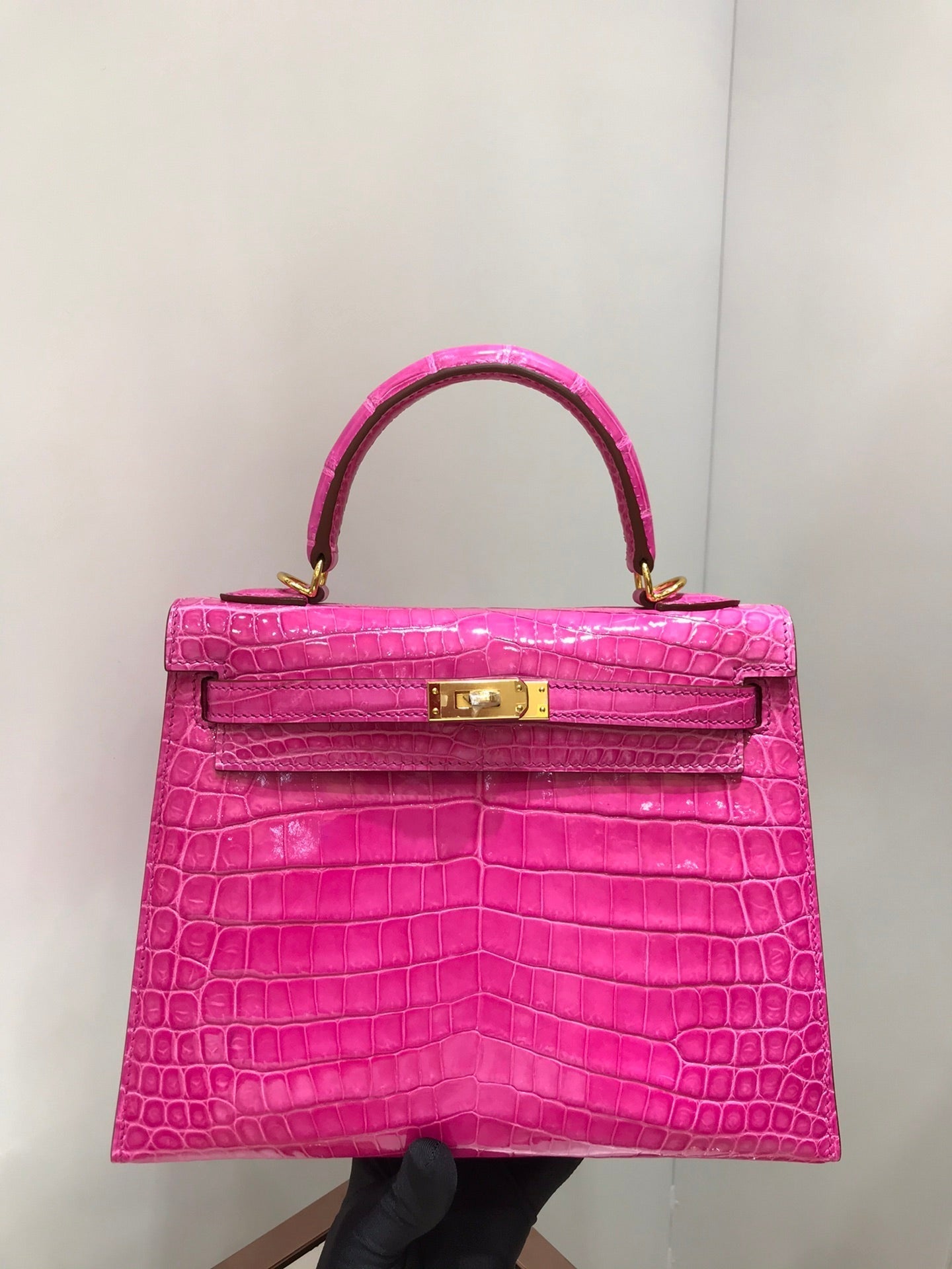 HM kelly real crocodile leather 25cm rose