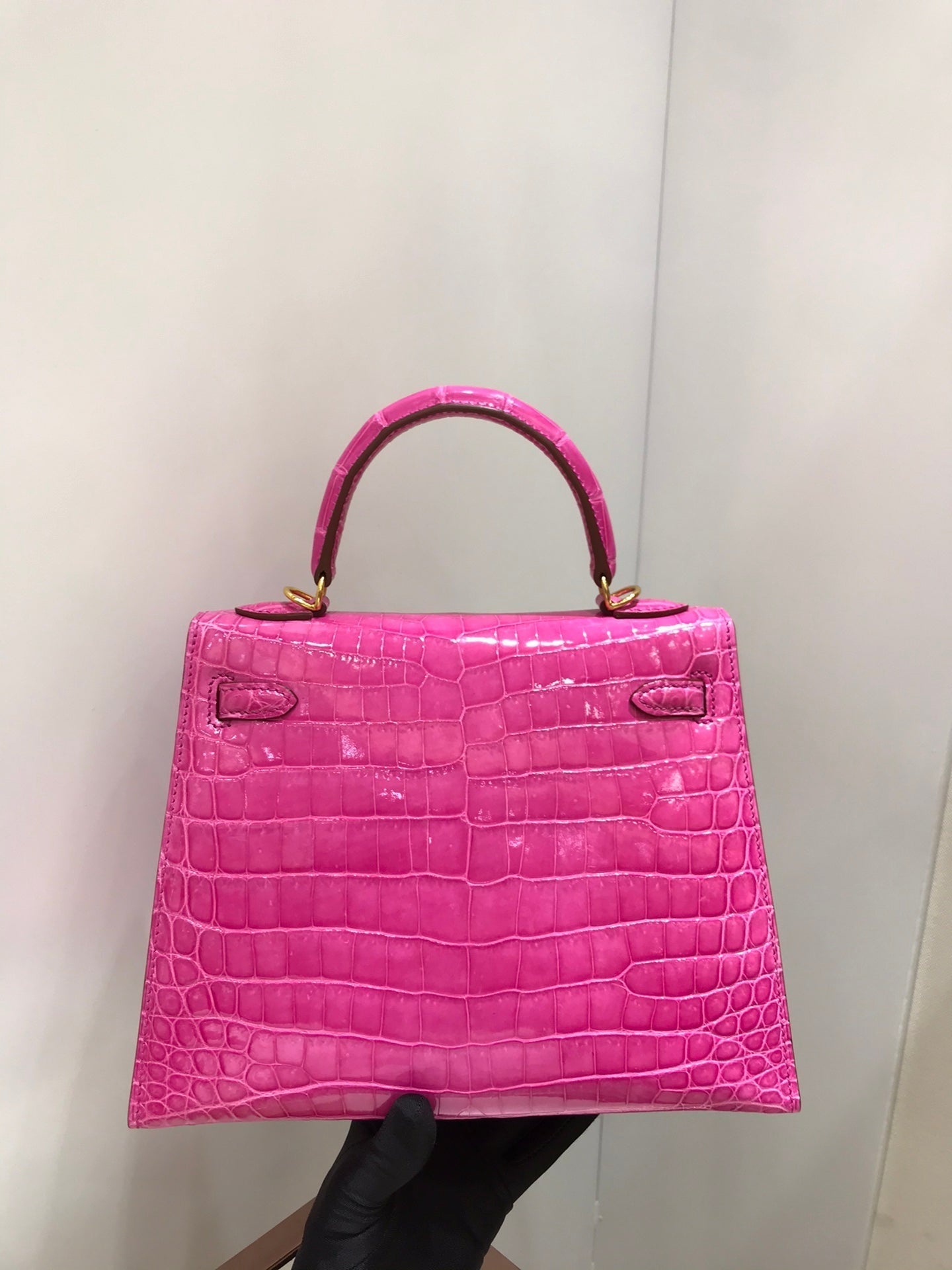 HM kelly real crocodile leather 25cm rose