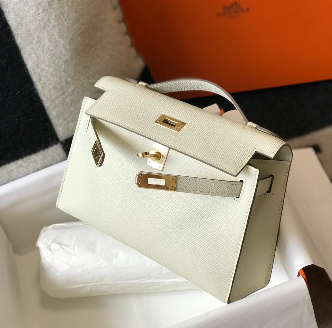 gold hardware  white epsom leather handbag