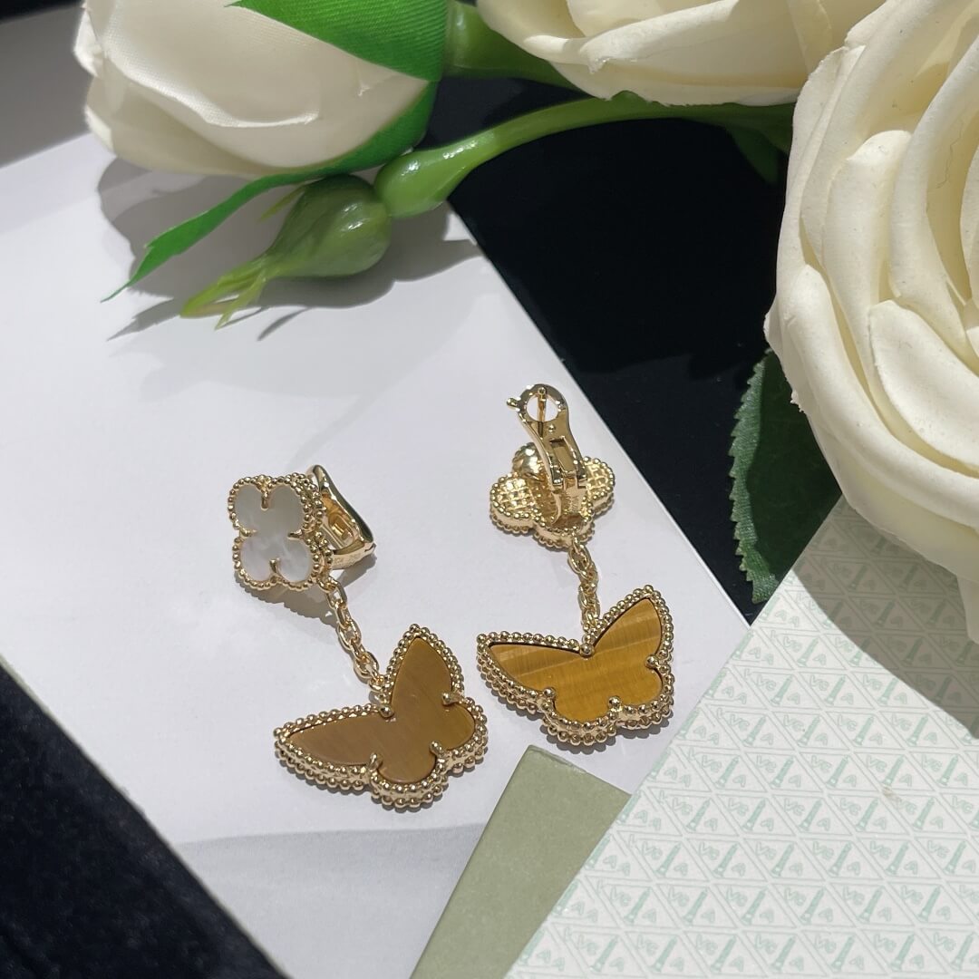 FE026 Four Leaf Clover Butterfly Gemstone Earrings Free shipping